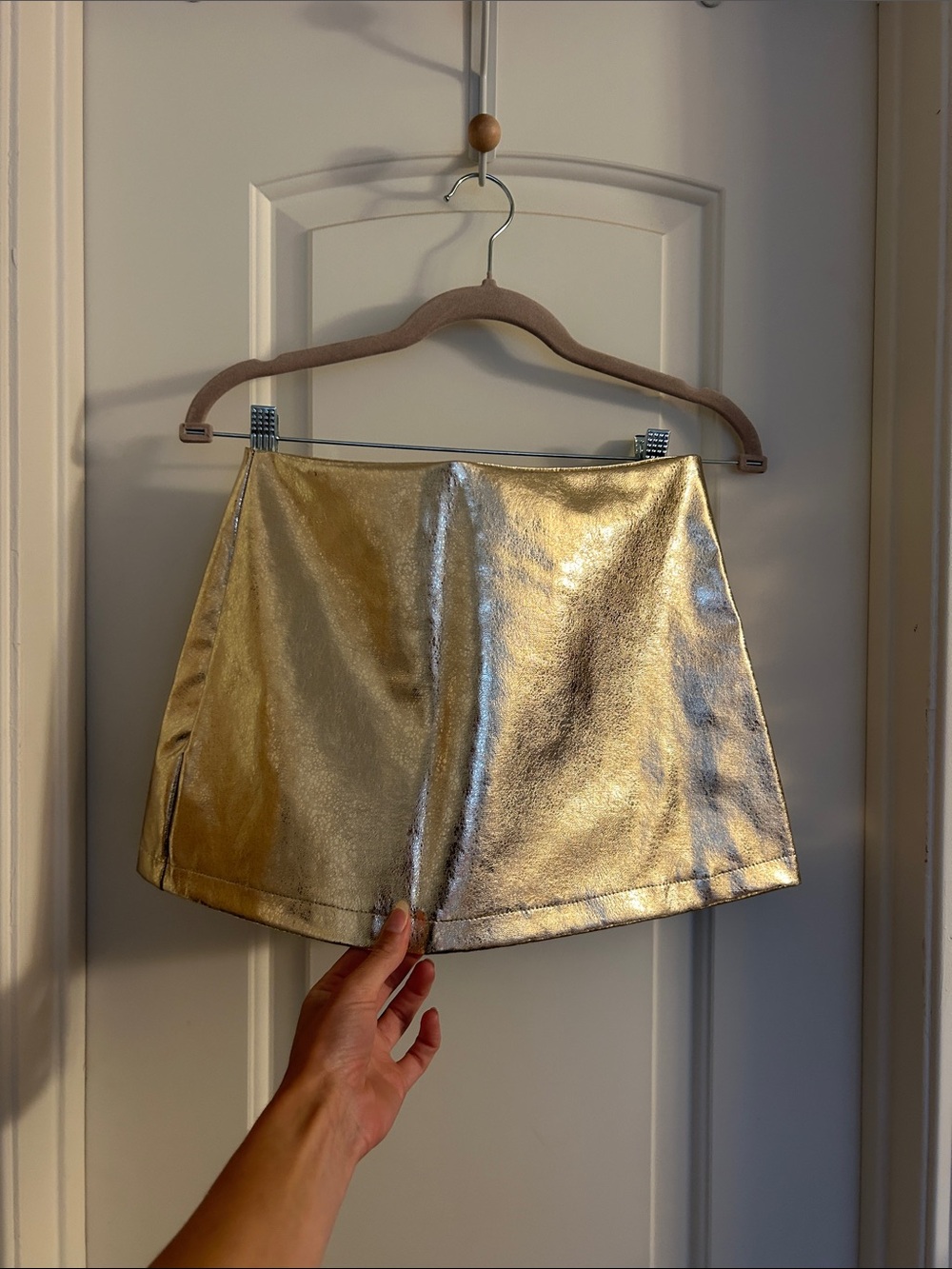 Metallic Gold / Champagne Faux Leather Mini Skirt (LSF1)